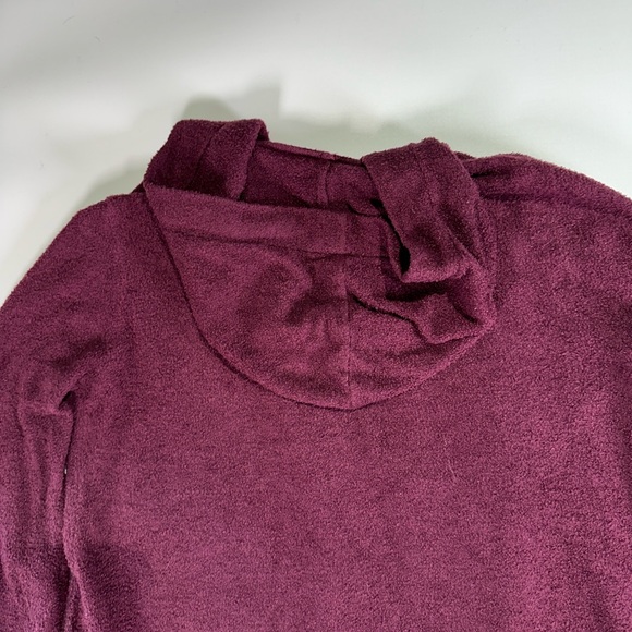 Barefoot Dreams cozy lounge hooded Cozychic Lite knit cardigan plum burgundy M - Picture 11 of 13